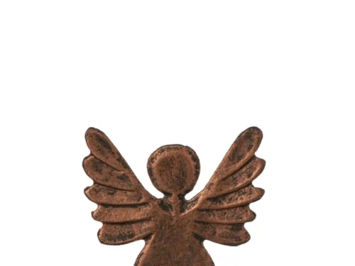 Raunnesta decoratiefiguur van koperkleurig aluminium met mangohouten voet, 15 cm hoog
