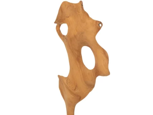 Decoratie Huskero van naturel teakhout, abstracte vorm op houten voet, stijlvolle woonaccessoire