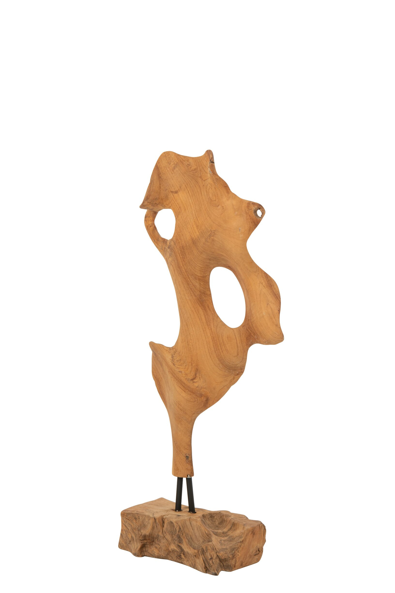 Decoratie Huskero van naturel teakhout, abstracte vorm op houten voet, stijlvolle woonaccessoire