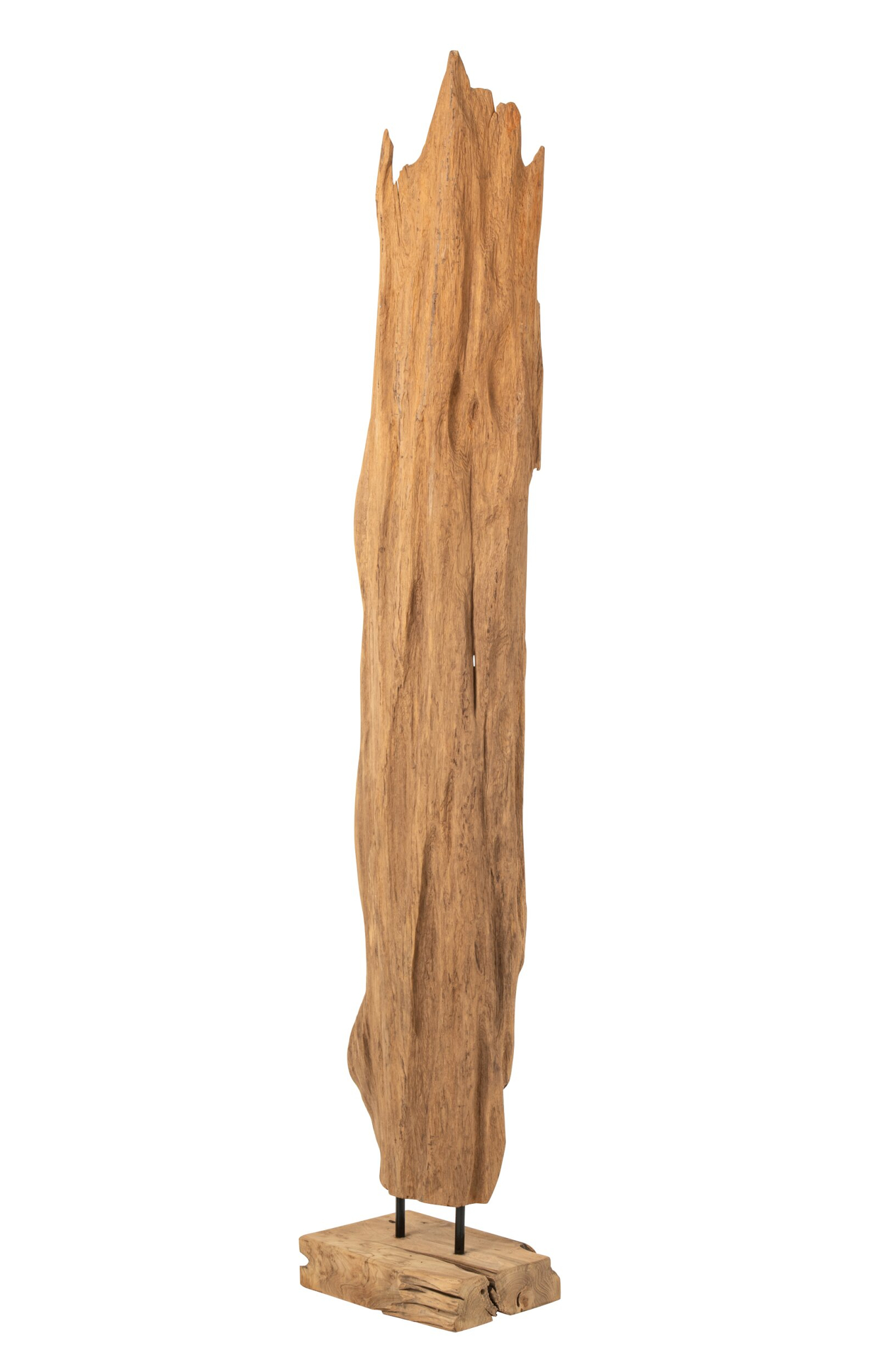 Decoratie Neror teak naturel, abstracte woonaccessoire op standaard met warme houtnerf en slank verticaal design