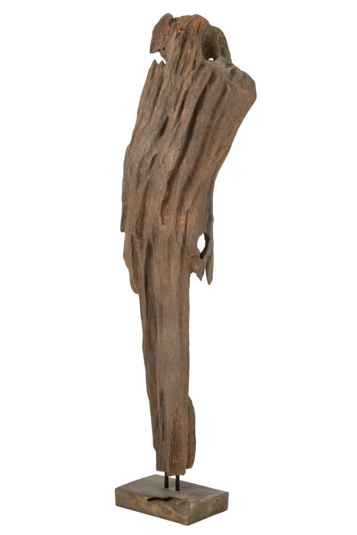 Decoratie Pina teak bruin, abstracte houten sculptuur op voet met natuurlijke nerf en warme uitstraling