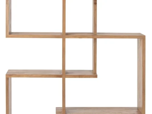 Boekenkast Triekone naturel 120 cm van mangohout met open vakken en speels asymmetrisch design