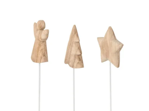 Kunstboom Flaarmea set van 3 in wit hout en metaal: engel, boom en ster op standaard, 9,5 cm