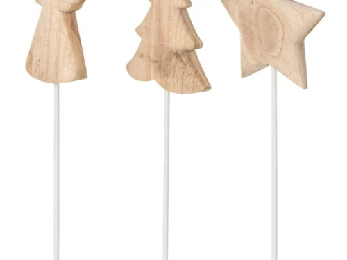 Kunstboom Jerona Hout set van 3 met engel, boom en ster in wit en naturel op metalen standaard