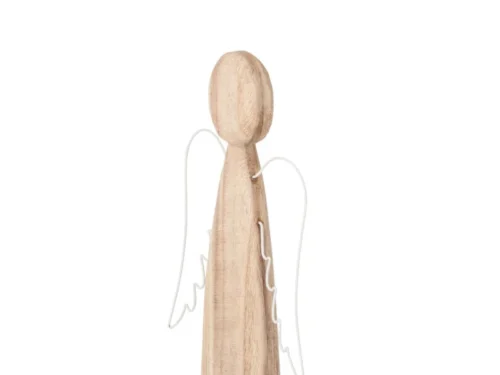 Woonaccessoire Nautonte van wit en naturel hout met fijn draadwerk, in de vorm van een engel
