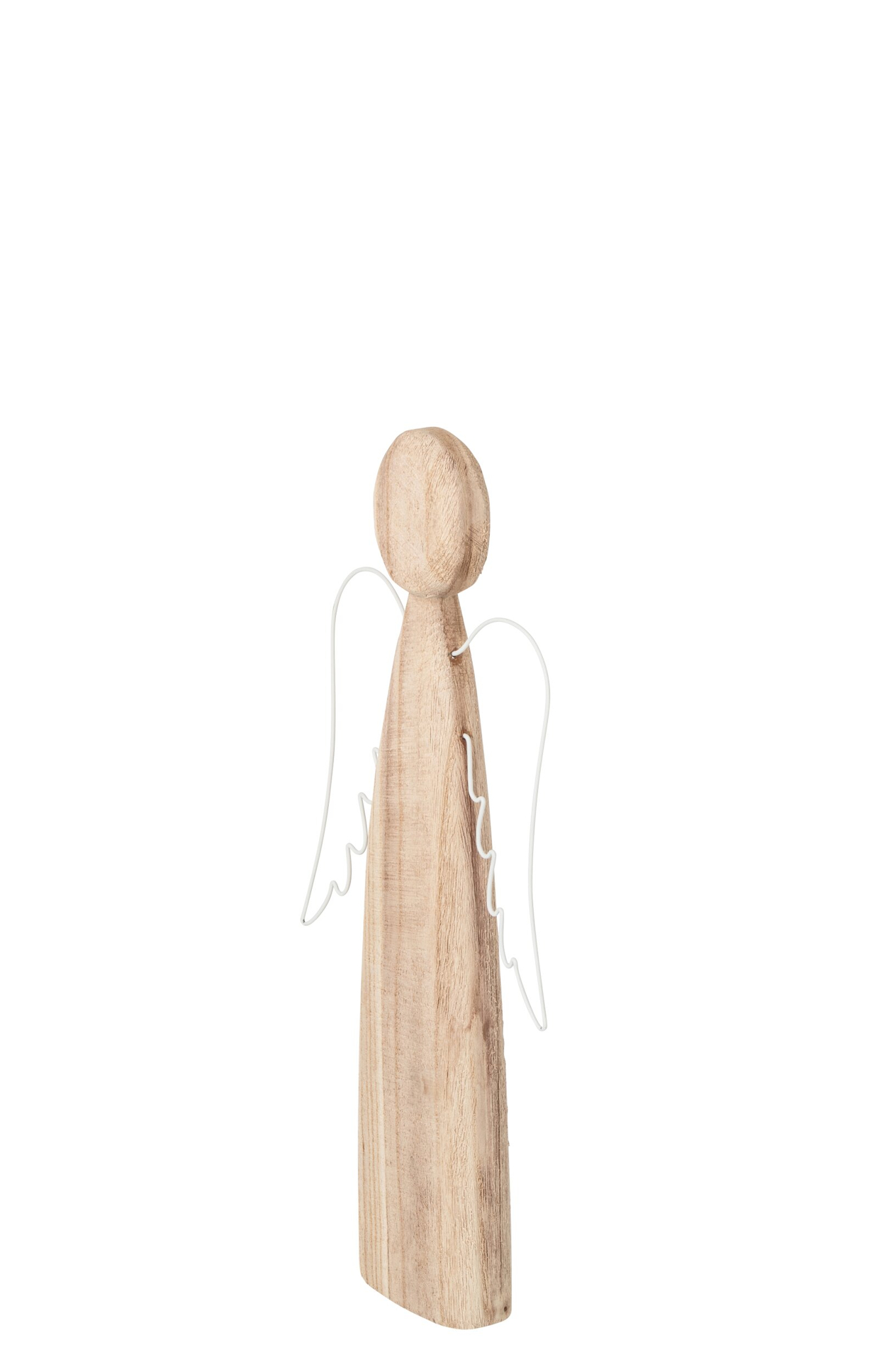 Woonaccessoire Nautonte van wit en naturel hout met fijn draadwerk, in de vorm van een engel