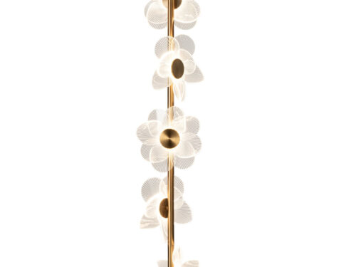 Vloerlamp Trintak goud 150 cm met slanke LED-standaard en bloemvormige decoratie