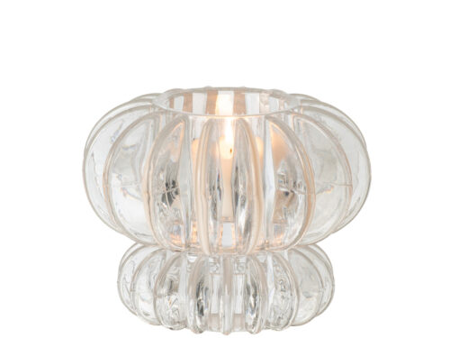 Transparante glazen waxinelichthouder Bob Tiellora met warm licht en geribbeld design