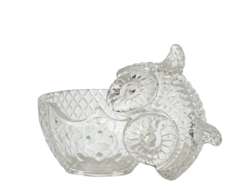 Decoratiefiguur Bendo transparant glas in uilvorm, compact decoratief accent voor dressoir of vensterbank