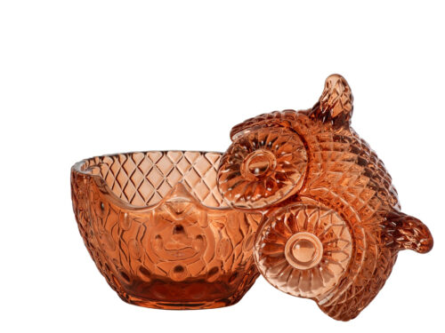 Bruin glazen decoratiefiguur Dondund uil met verfijnde accenten en warme uitstraling