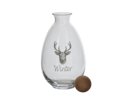 Karaf Gauta Glas Wit met hert en houten dop, elegante winterse glazen kan voor tafelstyling