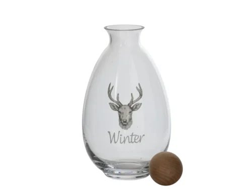 Karaf Gauta Glas Wit met hert en houten dop, elegante winterse glazen kan voor tafelstyling