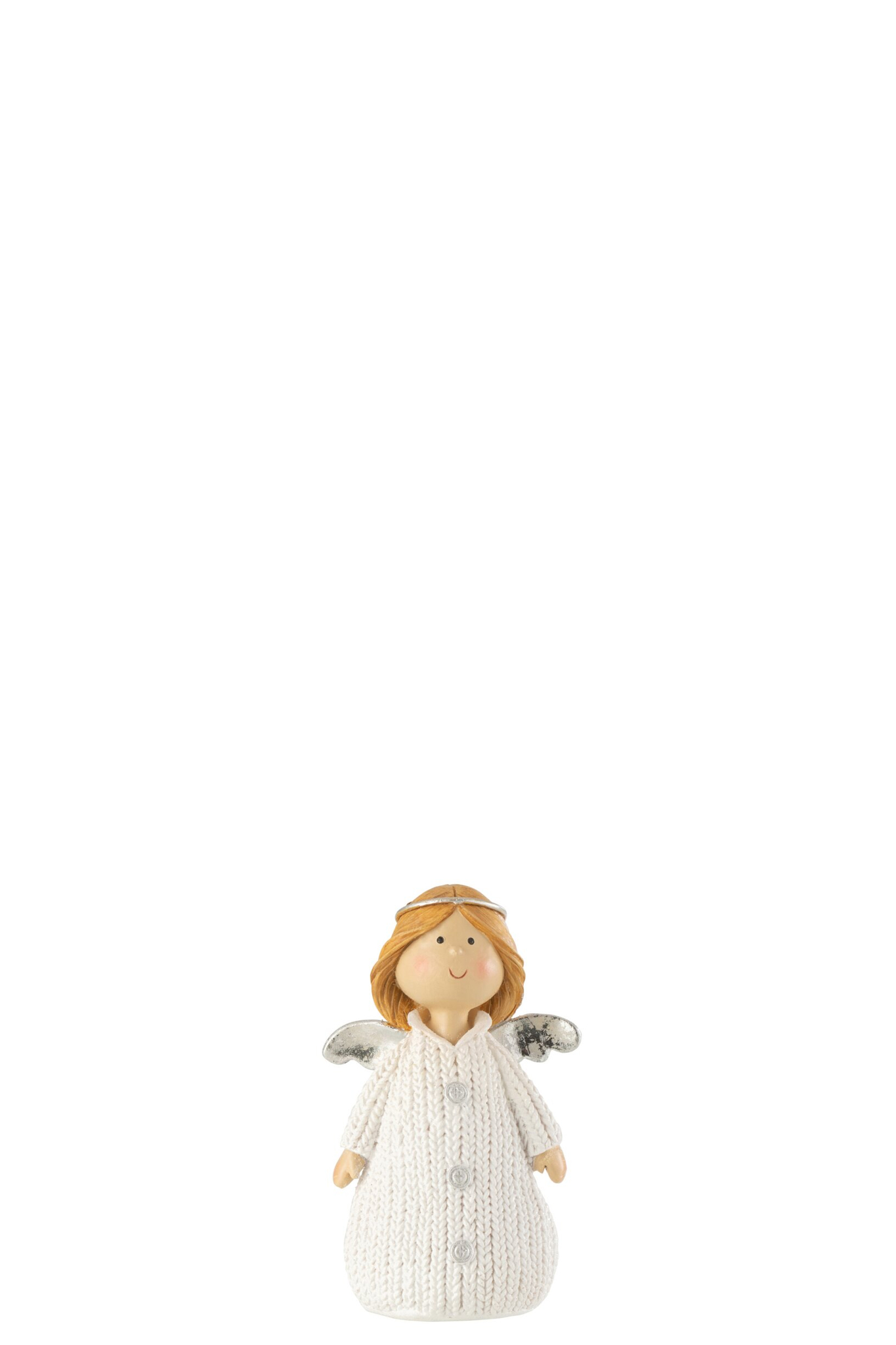 Decoratiefiguur Jiellino witte engel van polyresin met gebreide look en zachte, stijlvolle uitstraling
