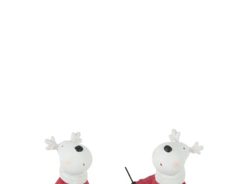 Decoratiefiguur Stieltano rendieren op ski’s, set van 2, meerkleurig polyresin met rode winteroutfits