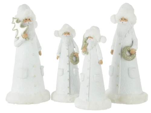 Narvik decoratiefiguren set van 2, witte polyresin kerstmannen van 30 cm met ster en krans