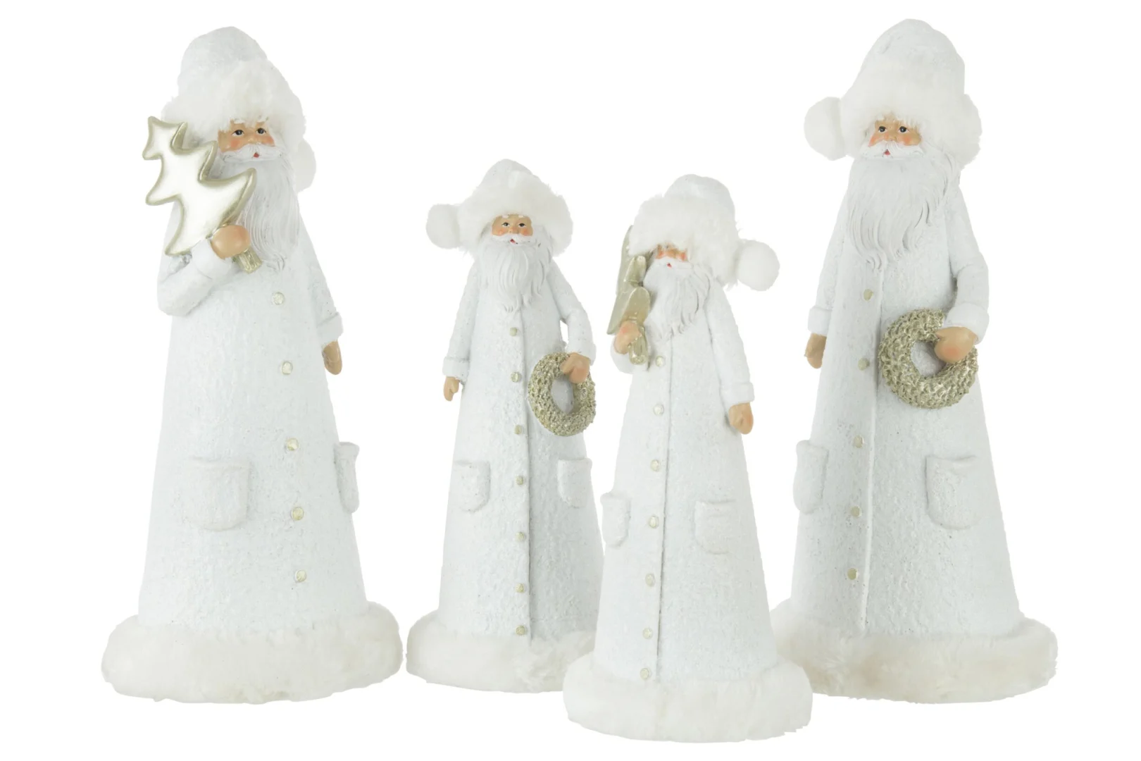 Narvik decoratiefiguren set van 2, witte polyresin kerstmannen van 30 cm met ster en krans
