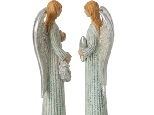 Set van 2 Fliessil engelfiguren van polyresin in lichtblauw met zilveren vleugels, H24 cm