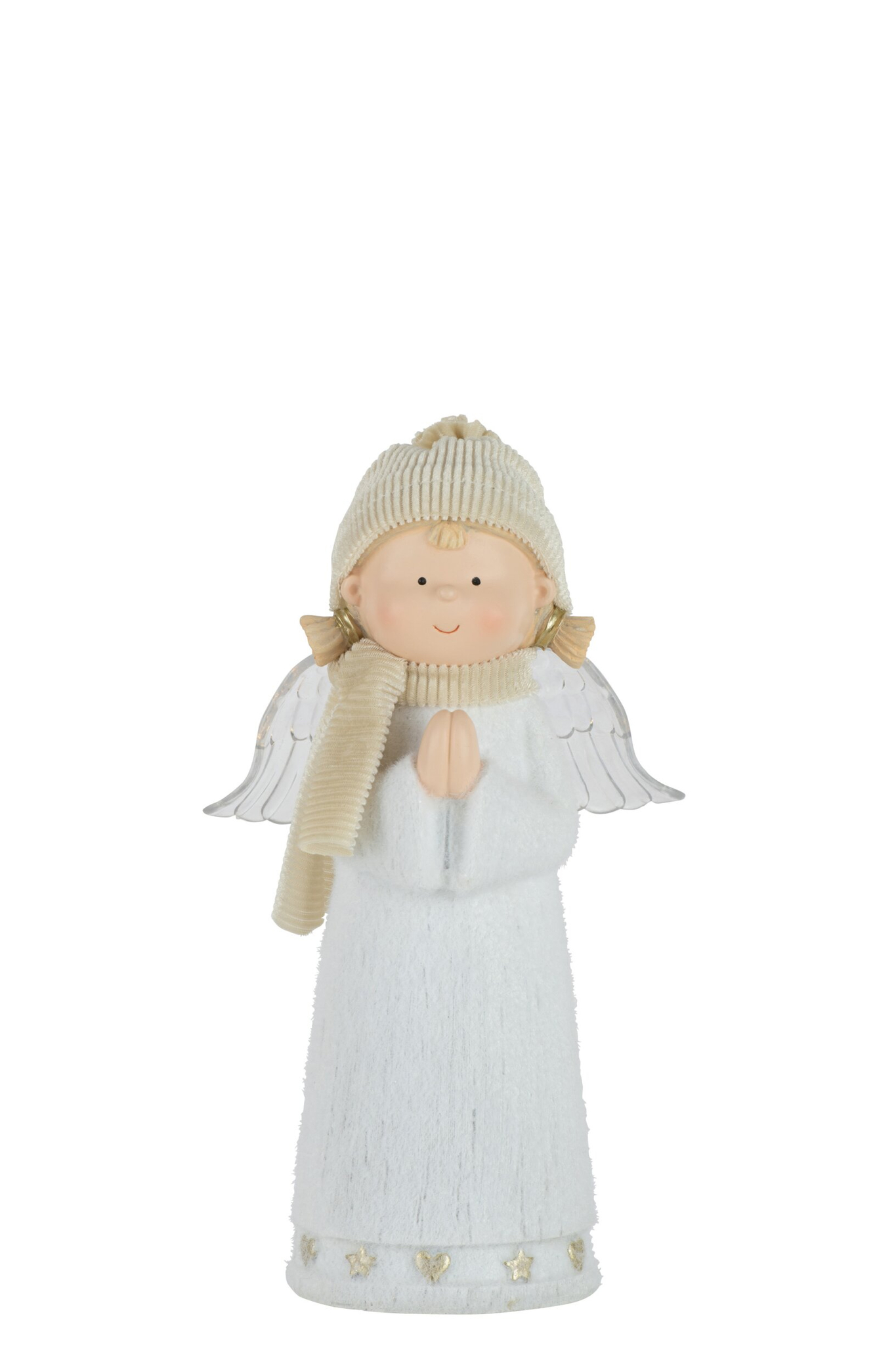 Decoratiefiguur Baammel engel van polyresin, meerkleurig, met sjaal, muts en vleugels, H24 cm