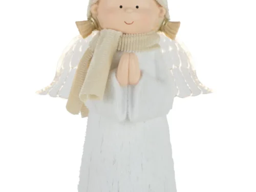 Gukal decoratiefiguur engel met LED-verlichting, witte jurk en muts, meerkleurig gips, H28 cm