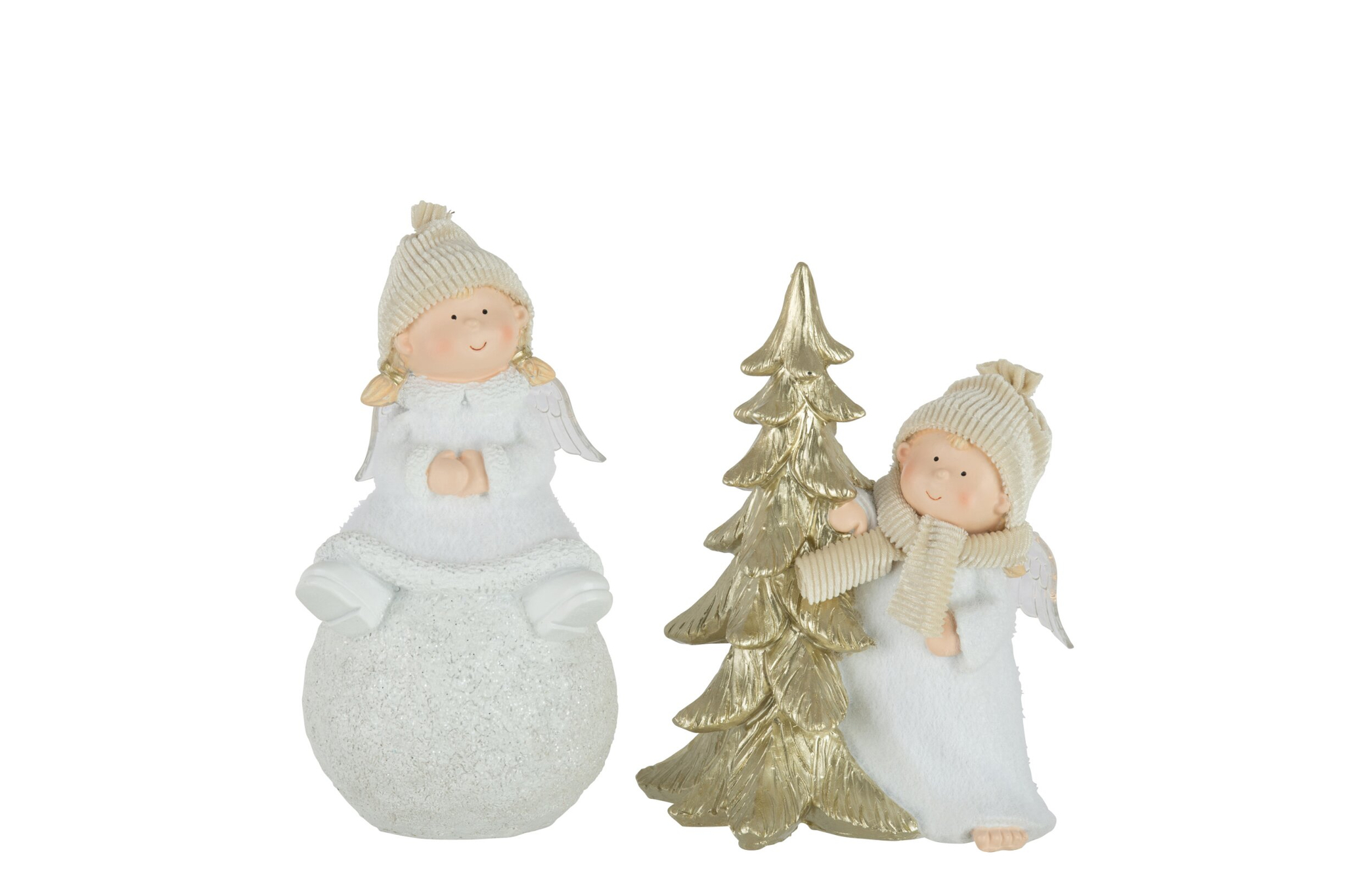 Kerstfiguren Gaultis set van 2 polyresin, engelkinderen met kerstboom en goudaccenten, H19,5 cm