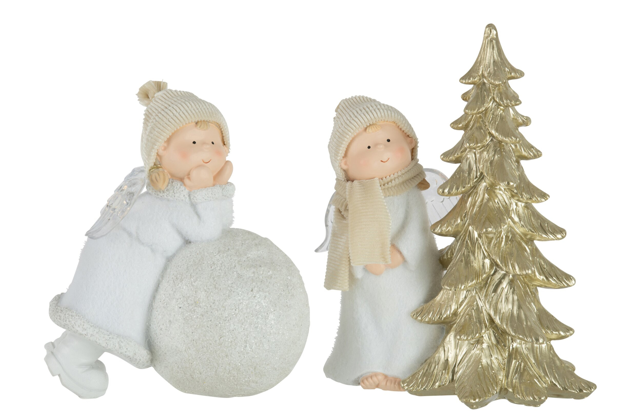 Set van 2 Kerstboom Slietak gipsfiguren meerkleurig, met engeltjes en gouden kerstboom