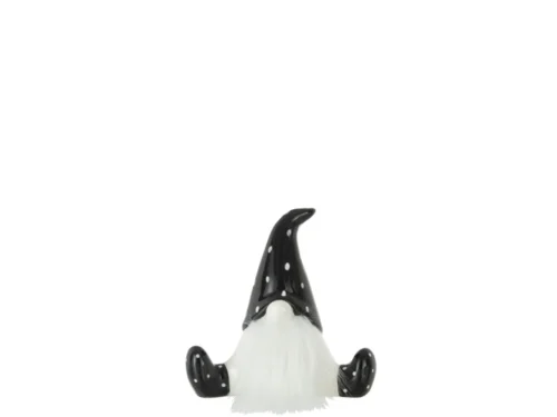 Roossin decoratiefiguur zittende kerstman van meerkleurig dolomiet, zwart-wit met speels glazuur, H13 cm