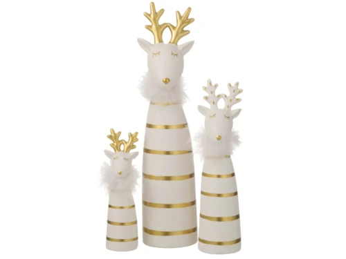 Decoratiefiguur Dirmas dolomiet meerkleurig, 3 rendieren met gouden accenten en 36 cm hoogte