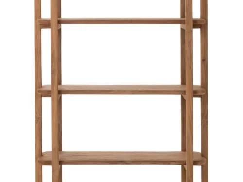 Boekenkast Zeny naturel, smal open rek van gerecycled hout met stoer metalen accent, 200 cm hoog