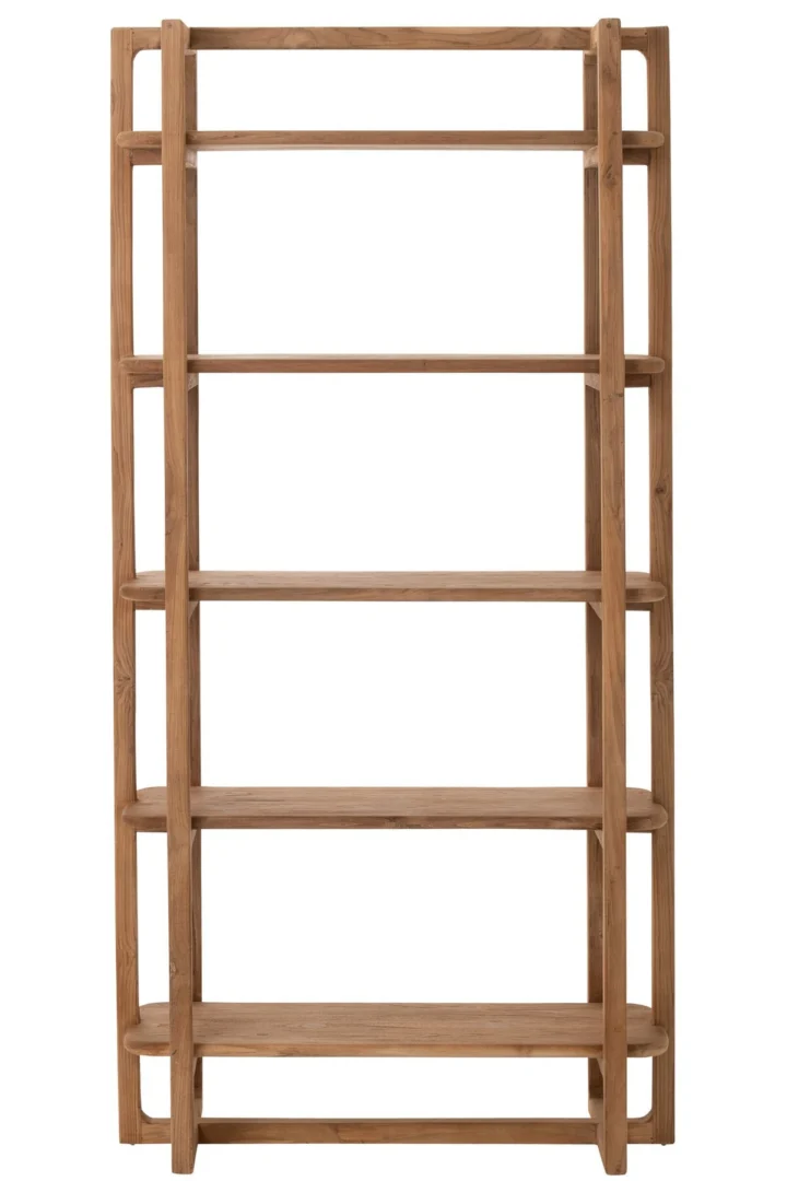 Boekenkast Zeny naturel, smal open rek van gerecycled hout met stoer metalen accent, 200 cm hoog