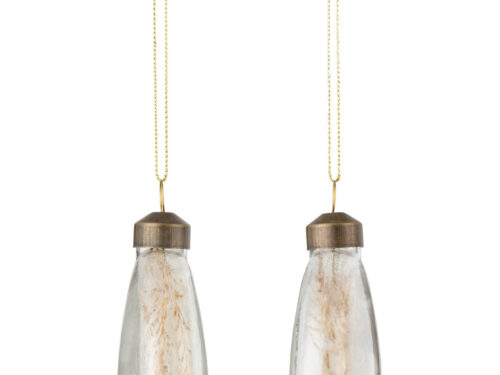 Opbergdoos Klosi glas naturel, set van 2 vlak-ronde kerstornamenten met goudkleurig ophangkoord en transparante details