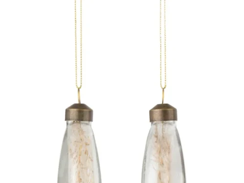Opbergdoos Klosi glas naturel, set van 2 vlak-ronde kerstornamenten met goudkleurig ophangkoord en transparante details