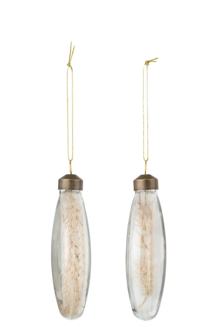 Opbergdoos Klosi glas naturel, set van 2 vlak-ronde kerstornamenten met goudkleurig ophangkoord en transparante details