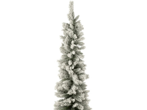 Jildak kunstkerstboom groen 184 cm met besneeuwde afwerking en compacte vorm, op metalen standaard