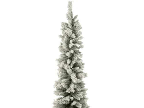 Jildak kunstkerstboom groen 184 cm met besneeuwde afwerking en compacte vorm, op metalen standaard
