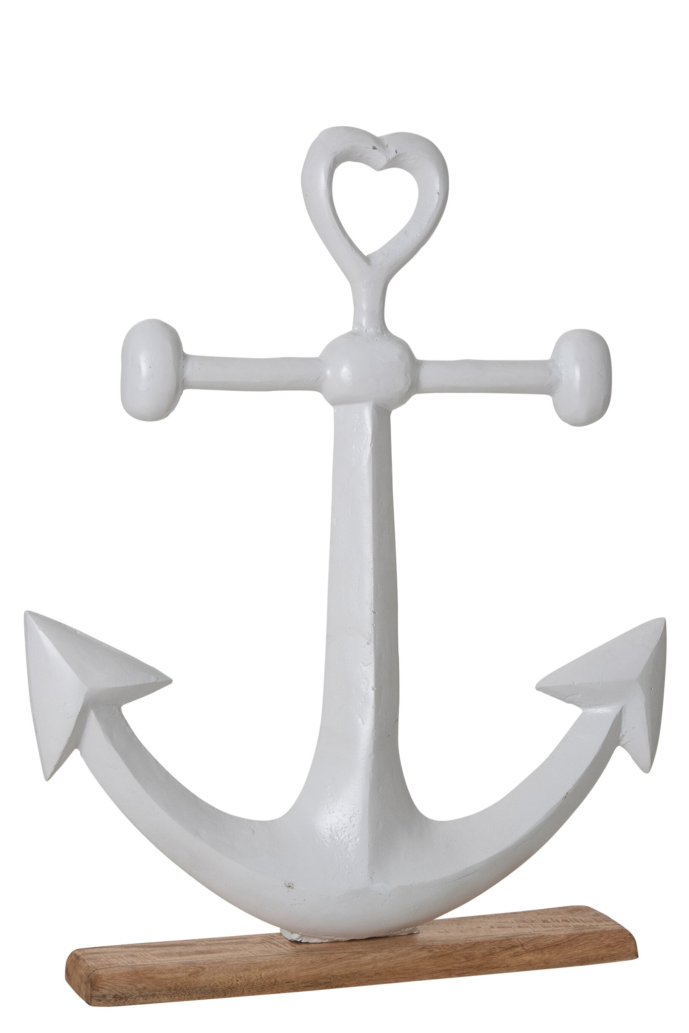 Decoratie Gent aluminium anker met hartvorm en mangohouten voet in naturel tint