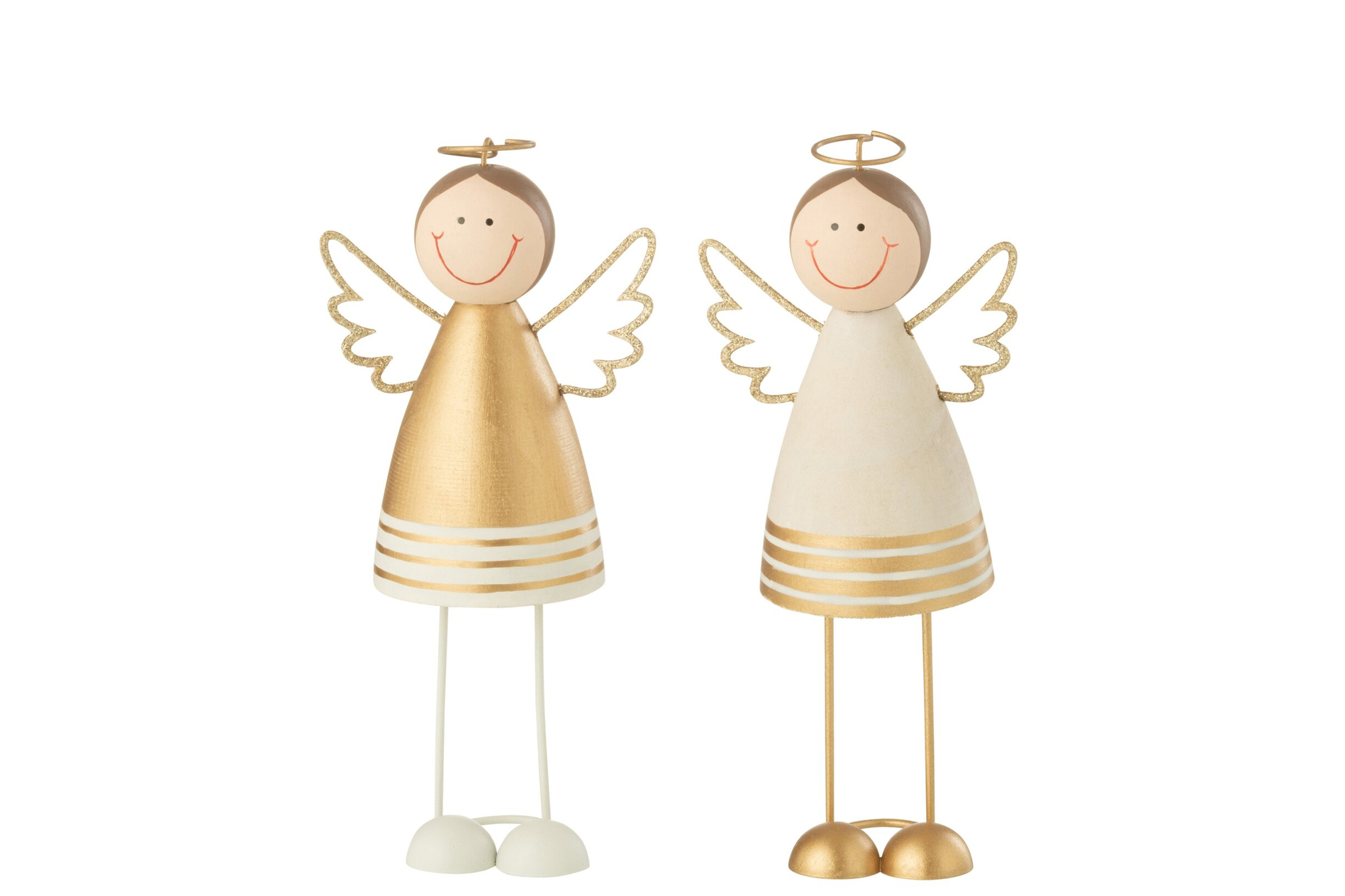 Decoratiefiguur Misoro set van 2 houten engelfiguren met gouden accenten, H21 cm