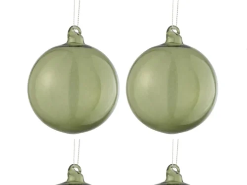 Opbergdoos Rulva Glas Groen: vier transparant groene glazen bollen met ophangkoord, stijlvol woonaccessoire