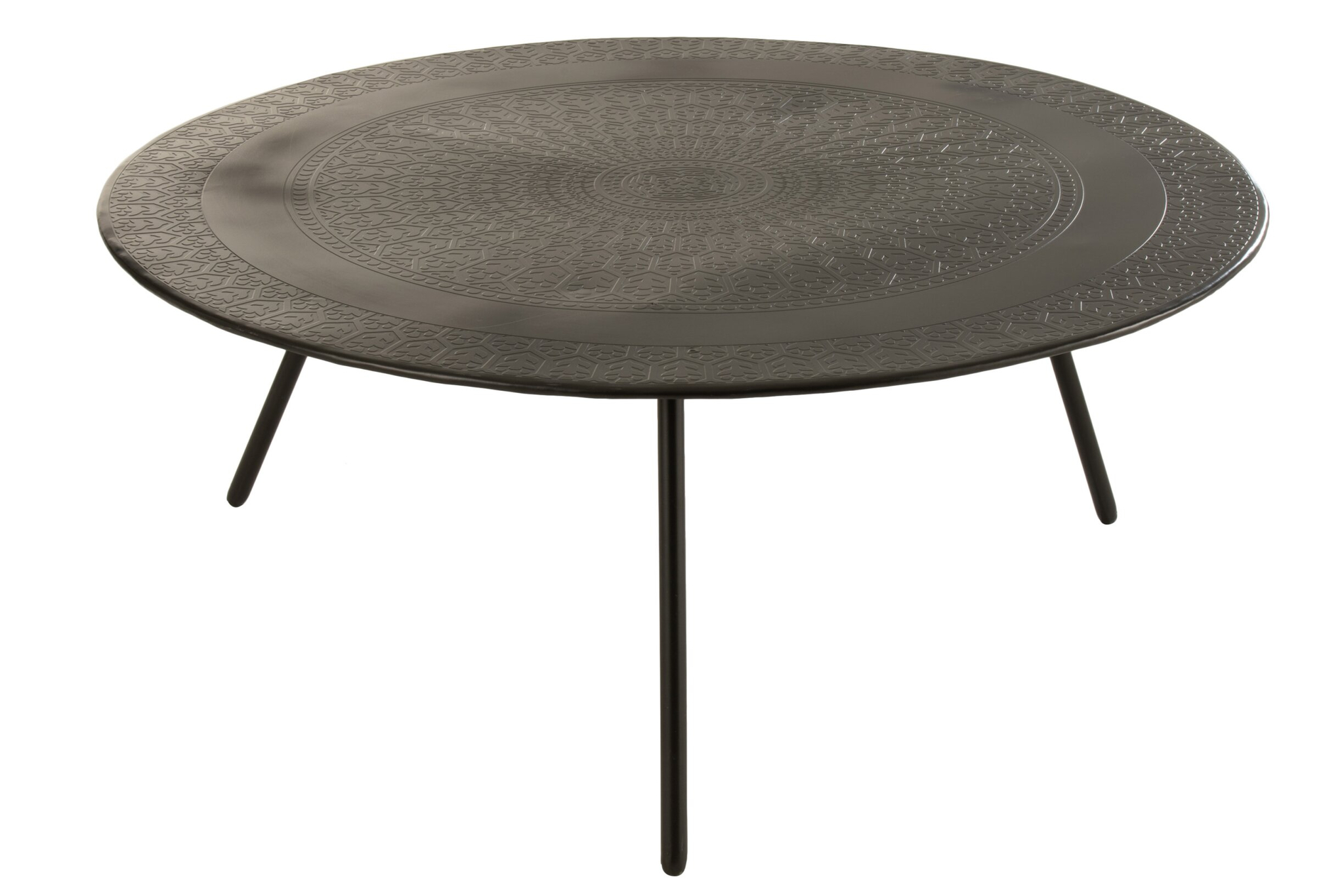 Tafel Lossa Metaal 92 cm met ronde bladstructuur en stoer driepootdesign in zwart metaal
