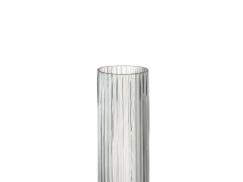 Transparante Groland glazen vaas H30 cm met cilindervorm en geribbelde structuur