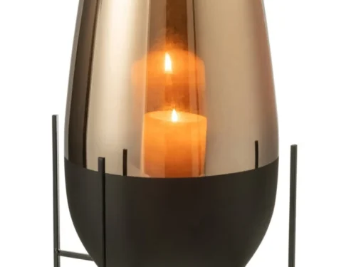 Vaas Kinta glas grijs H47,5 cm met slanke vorm en warme spiegelende afwerking op zwart metalen standaard