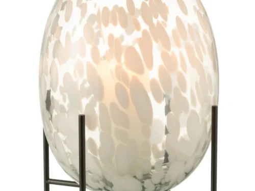 Keirrak glasvaas grijs op zwarte voet, 37 cm hoog, met organisch patroon en stijlvolle moderne uitstraling