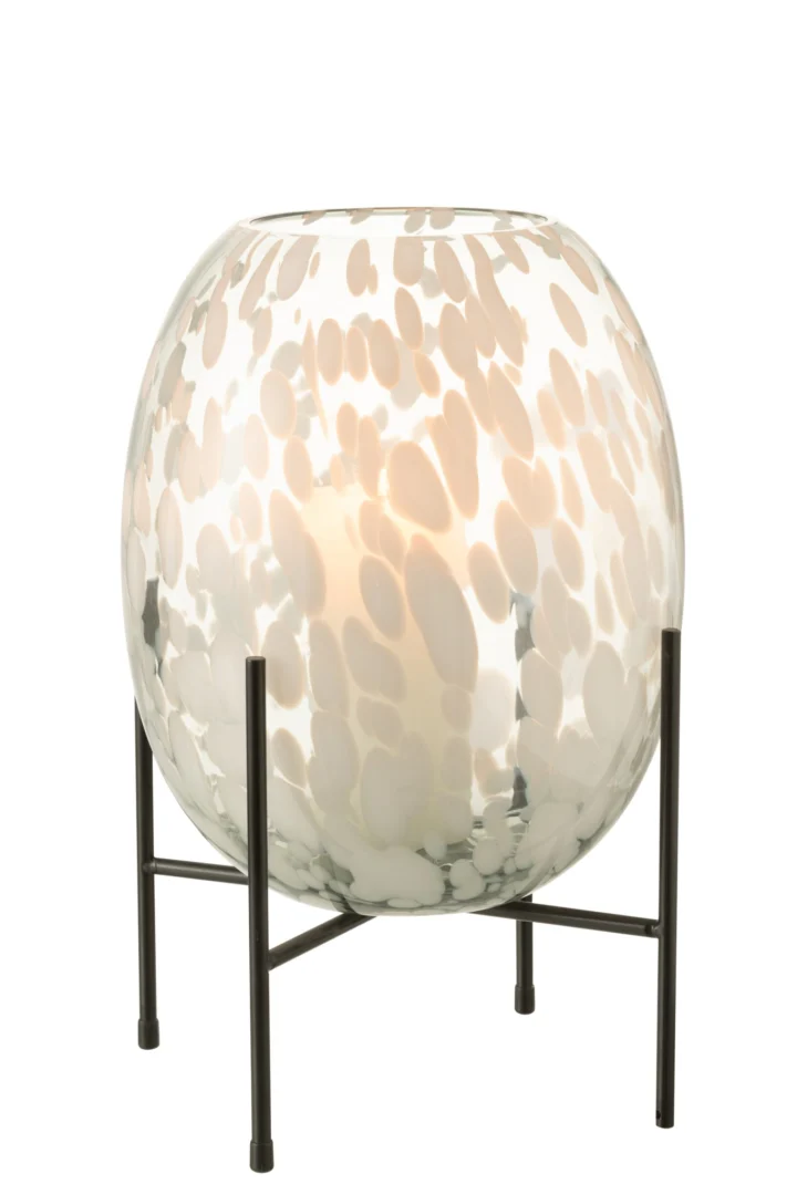 Keirrak glasvaas grijs op zwarte voet, 37 cm hoog, met organisch patroon en stijlvolle moderne uitstraling