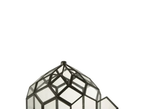 Woonaccessoire Kleinsun zwart glas en ijzer met open terrariumvorm en geometrisch design