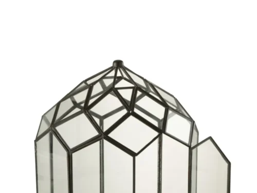 Woonaccessoire Raarmona glas zwart terrarium met geometrisch ontwerp en open deur