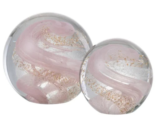 Slinger Tiesine glas roze met goudaccenten, decoratieve paperweight in zacht roze, wit en transparant glas