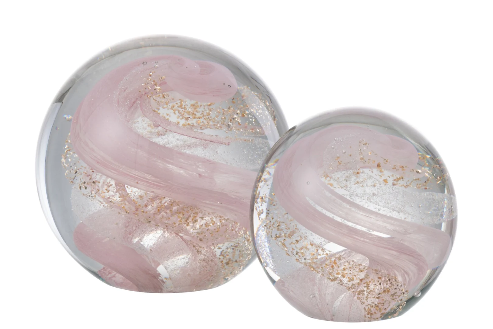 Slinger Tiesine glas roze met goudaccenten, decoratieve paperweight in zacht roze, wit en transparant glas