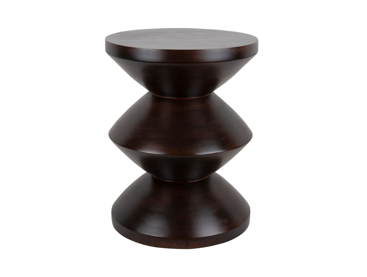 Bijzettafel Daadik Walnoot Ø35 cm, rond en compact met warme houtlook en sculpturale vorm