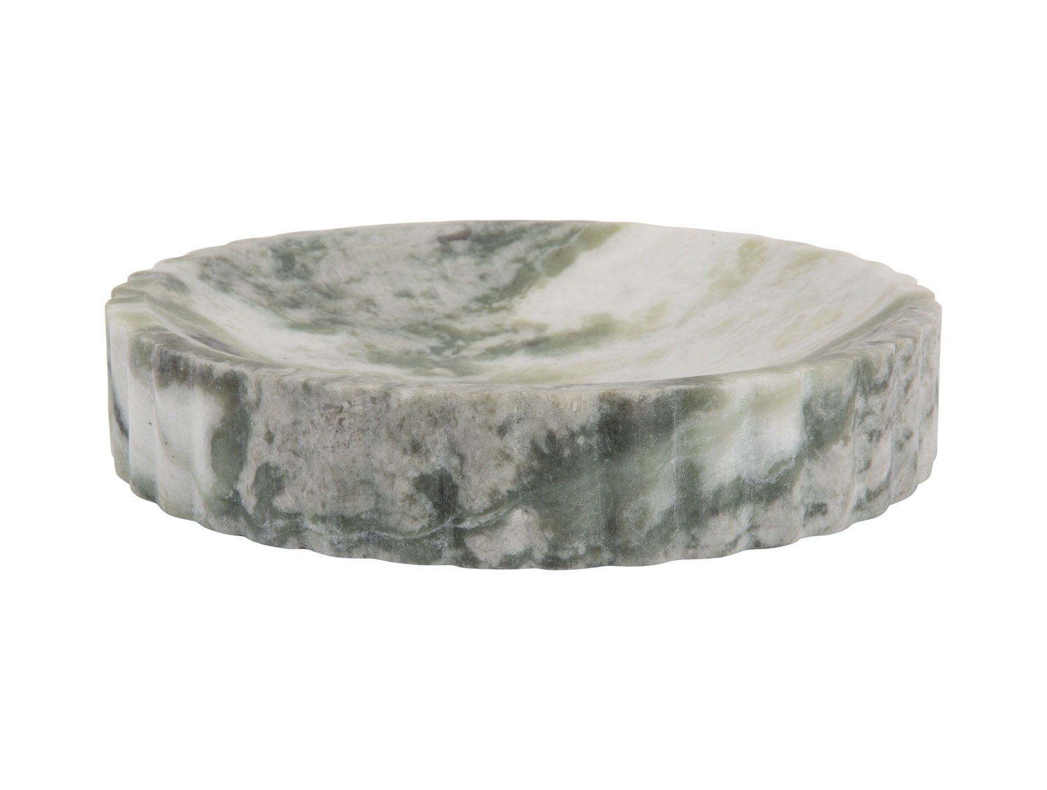 Dienblad Hoostund marmer groen, rond met lage rand en natuurlijke steenlook