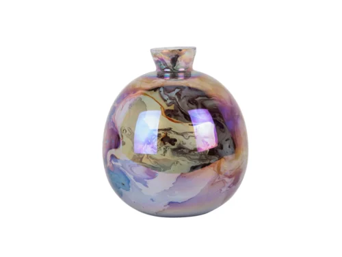 Vaas Liermo Bruin H26 cm met glanzende organische print en ronde vorm, Present Time woonaccessoire