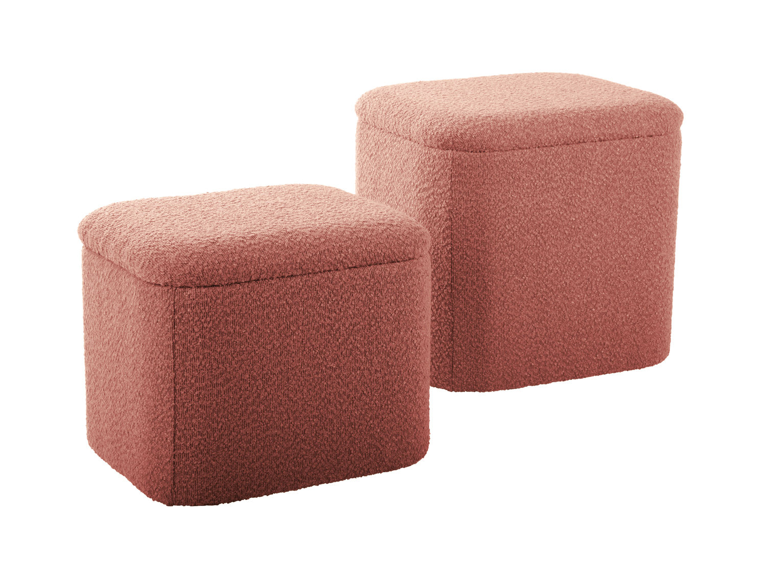 Poef Ciesku bouclé roze, compact en zacht, in een warme eigentijdse uitstraling